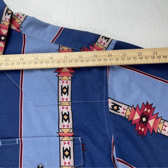 Vintage Wrangler Brushpopper Shirt Mens M Pearl Snap Aztec Southwestern Cowboy - Picture 5 of 11
